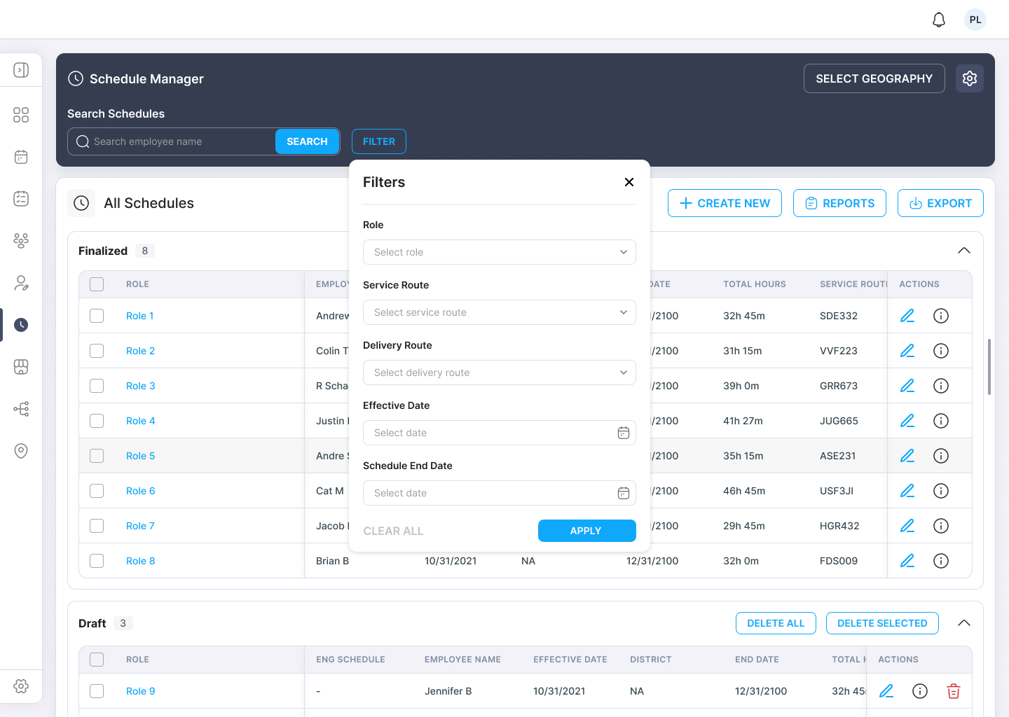 Schedule Manager- Filter Filter Schedules